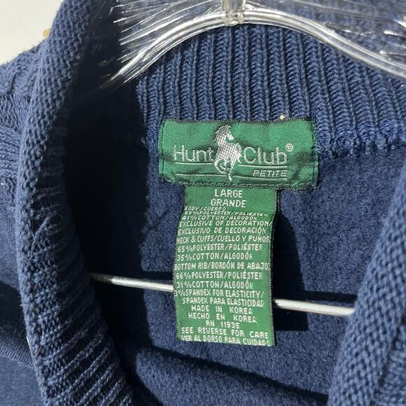 Vintage 90s Hunt Club Navy Blue Mock Neck Embroidered Pullover Sweater Womans L - Picture 3 of 8